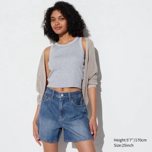 Uniqlo High Risegy Denim Women Shorts Blue US | FDHT-91726