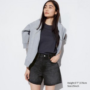 Uniqlo High Risegy Denim Women Shorts Dark Grey US | OXGP-70538