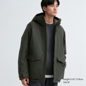 Uniqlo Hybrid Down (3D Cut) Men Parka Dark Green US | HKOE-26495