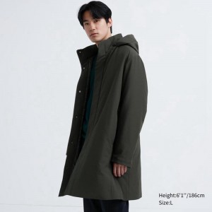 Uniqlo Hybrid Down Men Coat Dark Green US | AEKQ-95367