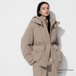 Uniqlo Hybrid Down Women Coats Beige US | BMKZ-80169