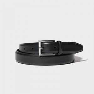 Uniqlo Italian Leather Stitched Men Belt Black US | TWKG-67123