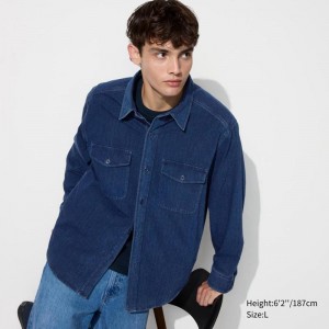 Uniqlo Jersey (Denim) Men Overshirts Blue US | HAVG-69523