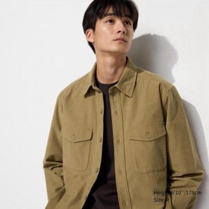 Uniqlo Jersey Men Overshirts Brown US | VJGI-26581