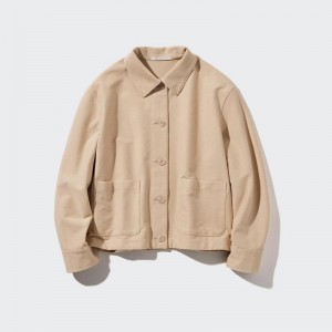 Uniqlo Jersey Relaxed Women Jackets Beige US | EHPI-76301