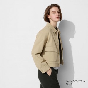 Uniqlo Jersey Relaxed Women Jackets Beige US | HEIA-03891