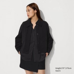 Uniqlo Jersey Relaxed Women Jackets Black US | LJBY-45860