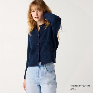 Uniqlo Knit Short (Stripe) Women Jackets Blue US | JNLQ-39642