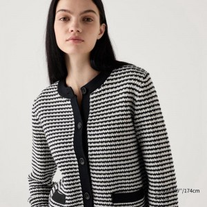 Uniqlo Knit Short (Stripe) Women Jackets Black US | ALUW-71634