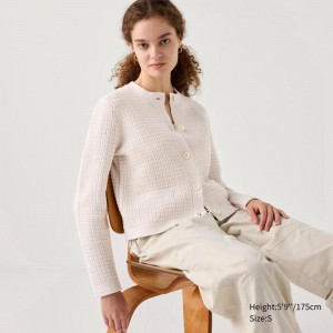 Uniqlo Knit Short Women Jackets Off White US | NLSO-67249