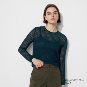 Uniqlo Lace Crew Neck Women Jumper Green US | UACJ-84603