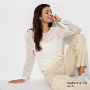 Uniqlo Lace Crew Neck Women Jumper Off White US | FTDC-68457