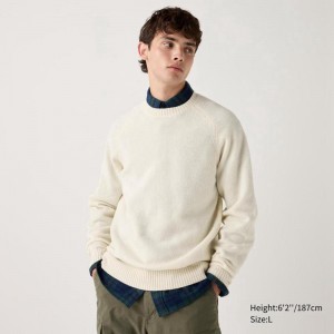 Uniqlo Lambswool Crew Neck Men Jumper Natural US | PQRX-39617