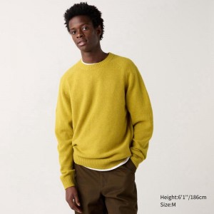 Uniqlo Lambswool Crew Neck Men Jumper Yellow US | WBTG-14723