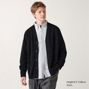 Uniqlo Lambswool V Neck Men Cardigan Black US | PCDM-75364