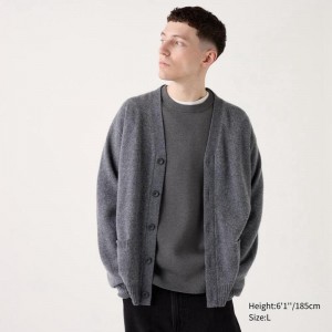 Uniqlo Lambswool V Neck Men Cardigan Grey US | NRAG-64817