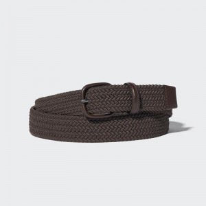 Uniqlo Leather Combination Mesh Men Belt Brown US | ZLPB-30765