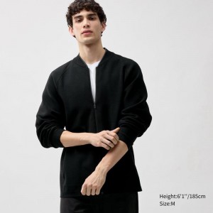 Uniqlo Light Knit Full-Zip Men Jackets Black US | BRLU-49568