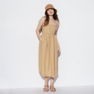 Uniqlo Linen Blend Camisole Women Dress Beige US | PRBD-87125