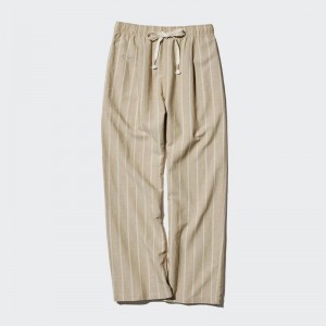 Uniqlo Linen Blend Easy (Stripe) Women Trousers Beige US | YBSW-64320