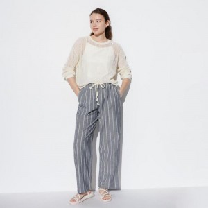 Uniqlo Linen Blend Easy (Stripe) Women Trousers Blue US | UOSF-31679