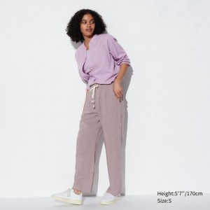 Uniqlo Linen Blend Easy Women Trousers Purple US | BOHR-08425