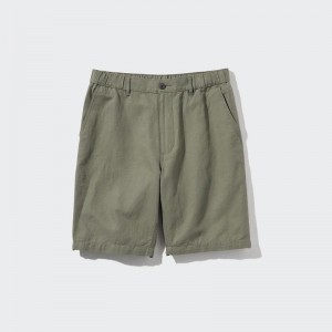 Uniqlo Linen Blend Men Shorts Olive US | ITEB-64732