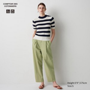 Uniqlo Linen Blend Pleated Tapered (Long) Women Trousers Green US | INCW-15790