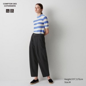 Uniqlo Linen Blend Pleated Tapered Women Trousers Black US | HEAY-65013