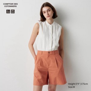 Uniqlo Linen Blend Pleated Women Shorts Orange US | XIGA-52096