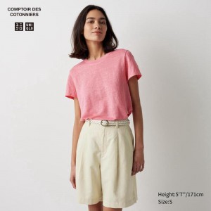 Uniqlo Linen Blend Pleated Women Shorts Beige US | VDNH-98145