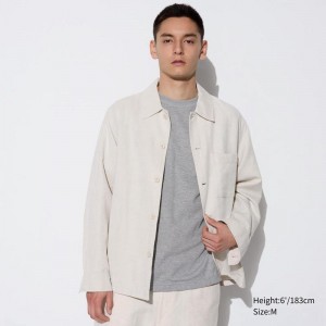 Uniqlo Linen Blend Relaxed Men Overshirts Natural US | AYSQ-96381