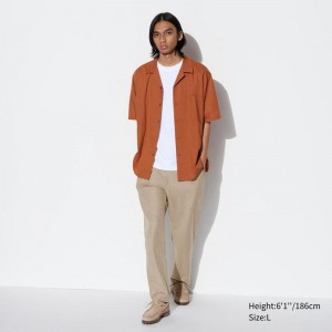 Uniqlo Linen Blend Relaxed Men Trousers Beige US | RGIE-51826