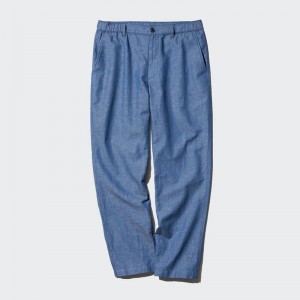 Uniqlo Linen Blend Relaxed Men Trousers Blue US | HVMD-52031