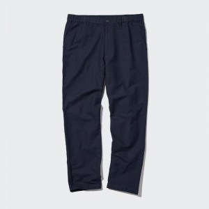 Uniqlo Linen Blend Relaxed Men Trousers Navy US | LOMK-05713