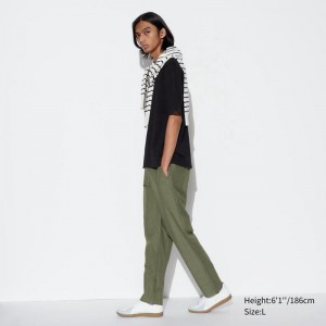 Uniqlo Linen Blend Relaxed Men Trousers Olive US | SYDK-25086