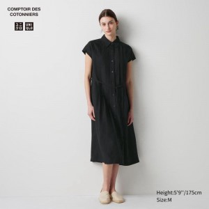 Uniqlo Linen Blend (Short Sleeve) Women Dress Black US | UAFN-57124