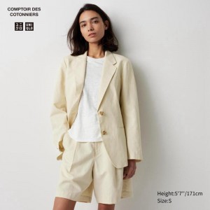 Uniqlo Linen Blend Women Jackets Beige US | DAIU-05897