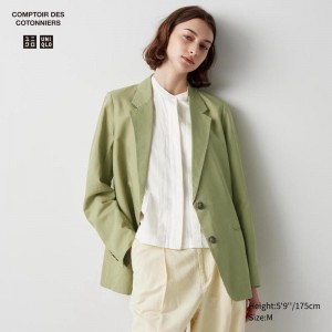 Uniqlo Linen Blend Women Jackets Green US | KBDX-73904