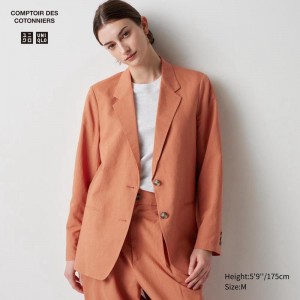 Uniqlo Linen Blend Women Jackets Orange US | FDYS-12460