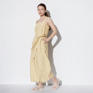 Uniqlo Linen Blend Women Jumpsuit Beige US | BWPO-65894