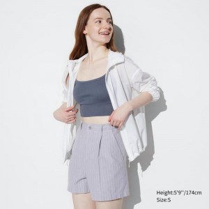 Uniqlo Linen Cotton Blend (Stripe) Women Shorts Grey US | HEQS-91624