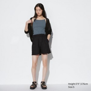 Uniqlo Linen Cotton Blend Women Shorts Black US | UFSX-17825