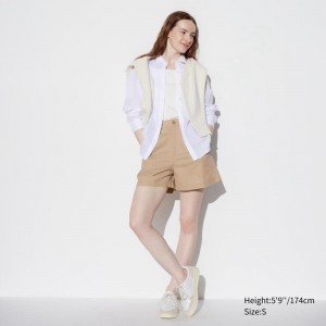 Uniqlo Linen Cotton Blend Women Shorts Beige US | EKGQ-82573