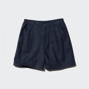 Uniqlo Linen Cotton Blend Women Shorts Navy US | VDZS-60935