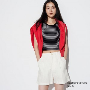 Uniqlo Linen Cotton Blend Women Shorts Off White US | NYXD-45230