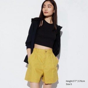 Uniqlo Linen Cotton Blend Women Shorts Yellow US | TLXO-04876