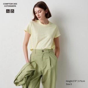 Uniqlo Linen Crew Neck Women T-Shirts Yellow US | XDCK-48236