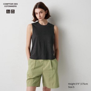 Uniqlo Linen Sleeveless Women T-Shirts Black US | JUPS-32471