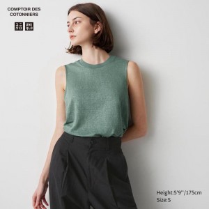 Uniqlo Linen Sleeveless Women T-Shirts Green US | TQWP-34169